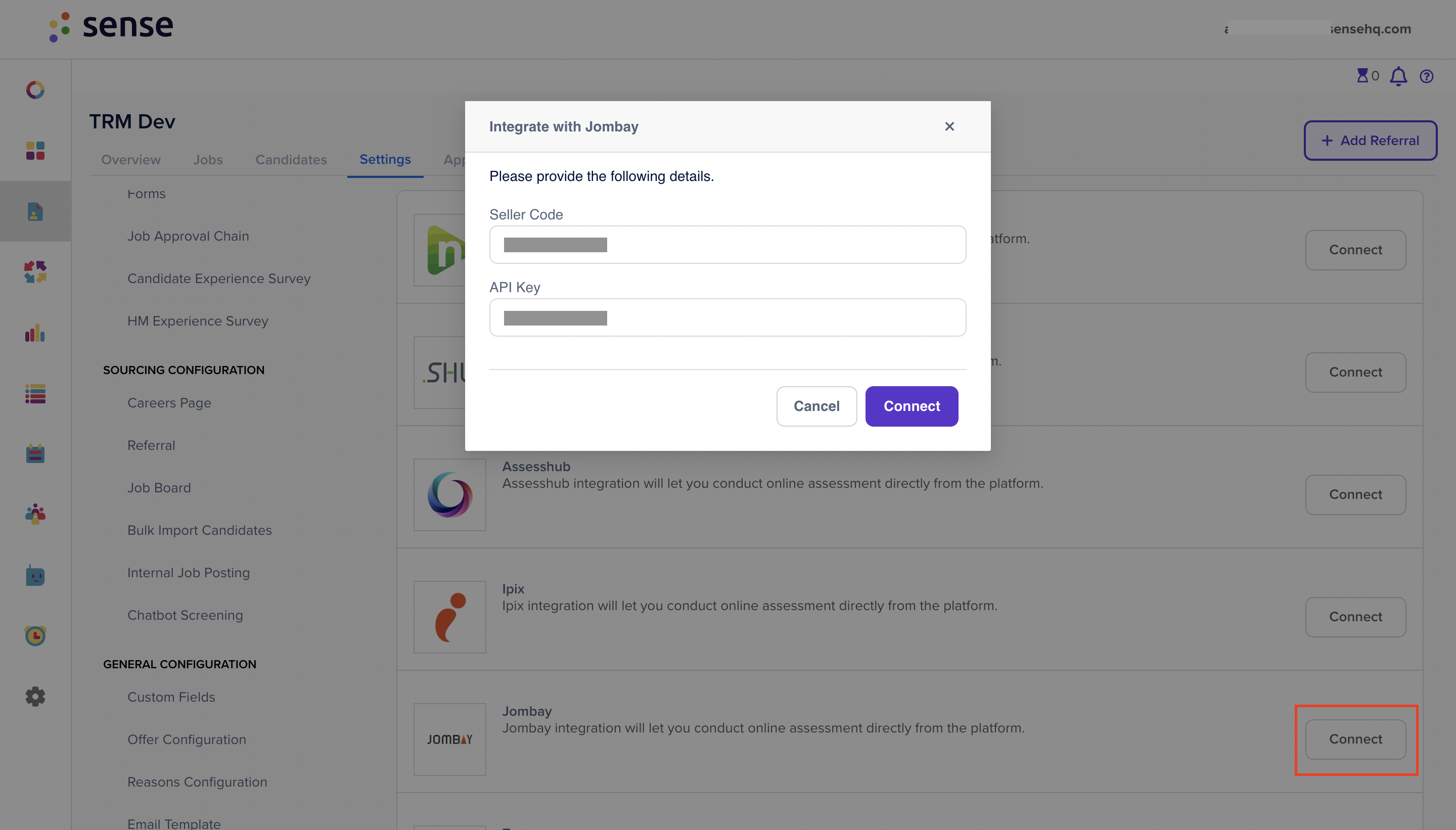 Jombay Integration - Online Assessment – SenseHQ