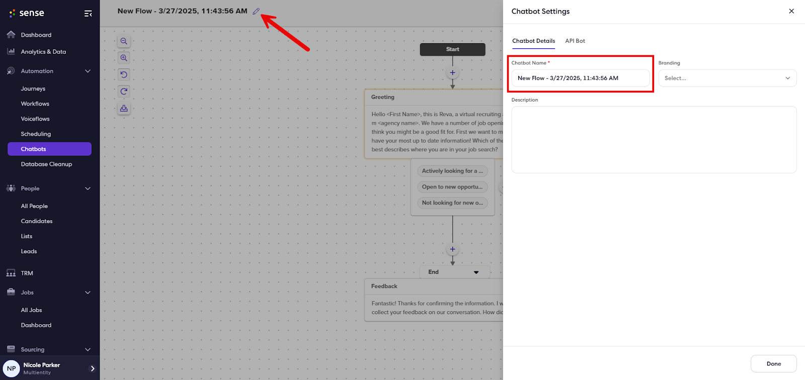 Creating a New Chatbot Flow – SenseHQ